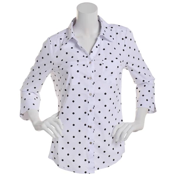 Womens Emily Daniels 3/4 Sleeve Dot Casual Button Down