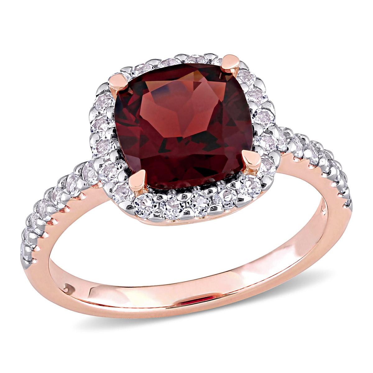 Gemstone Classics™ 10kt. Rose Gold Garnet & Topaz Halo...