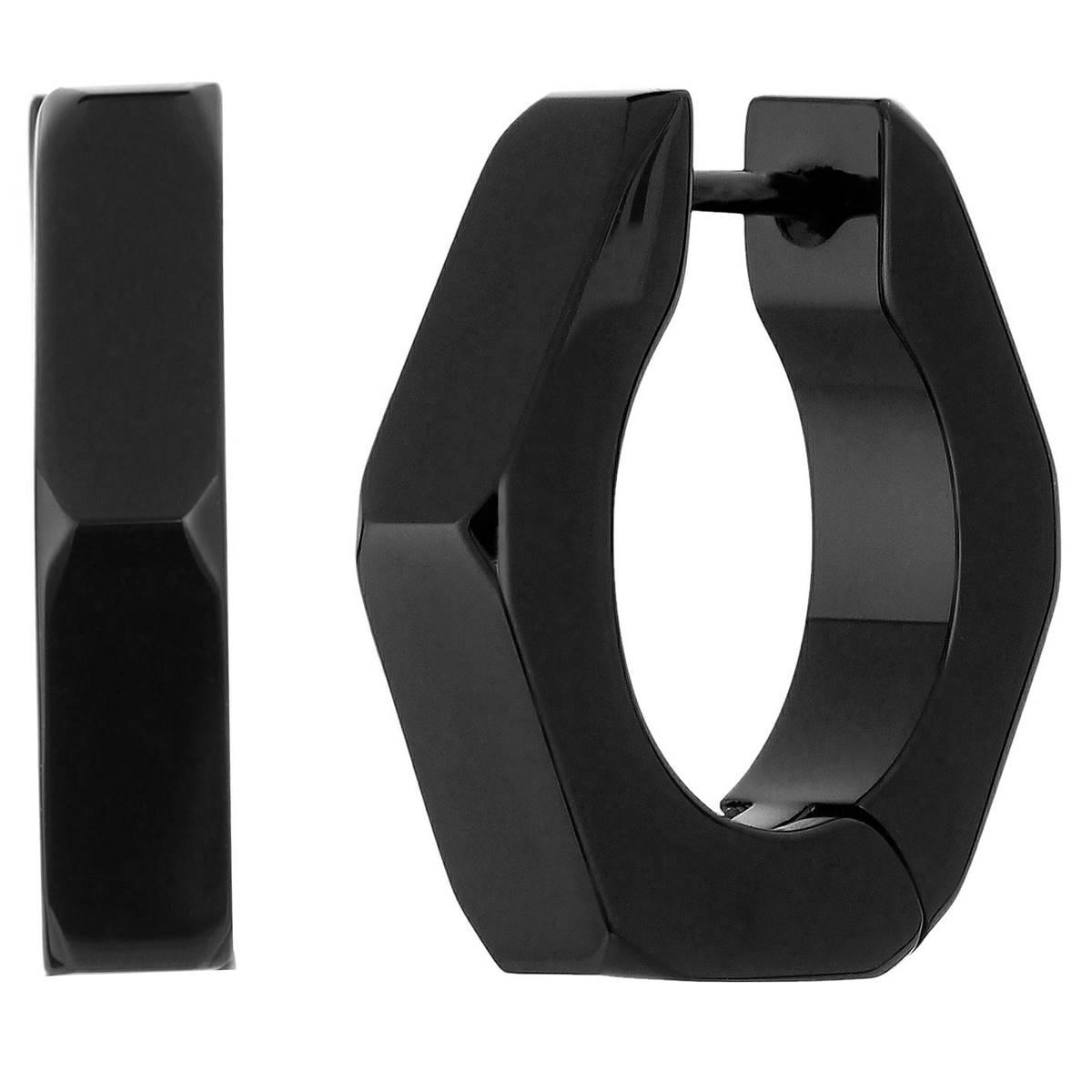 Mens Lynx Stainless Steel Black Ion Plating Stud Hoop...