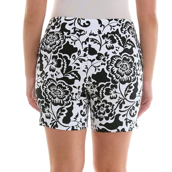 Womens Zac & Rachel Pull On Black Floral Bermuda Shorts
