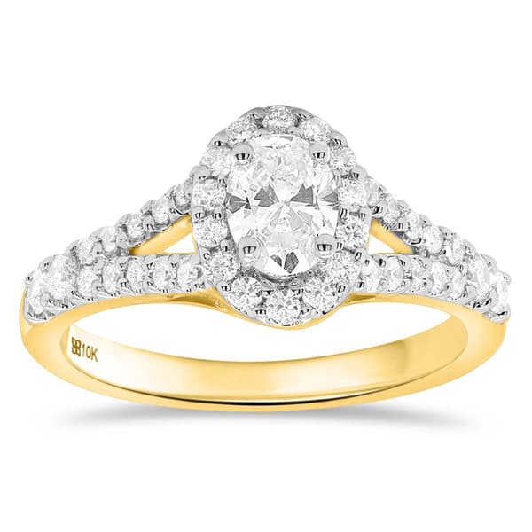 Nova Star(R) Gold Lab Grown Oval Diamond Halo Split Shank Ring