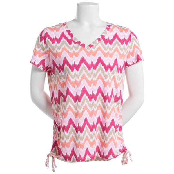 Petite Kiwi Fresh Short Sleeve Print V-Neck Ruched Top