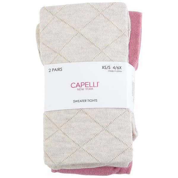 Girls Capelli New York Pointelle & Solid Tights - Oatmeal - image 