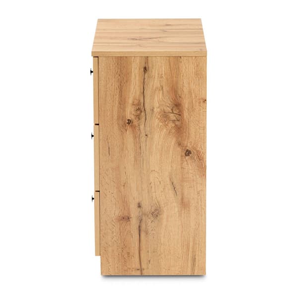 Baxton Studio Decon Oak Brown Wood 3-Drawer Storage Chest