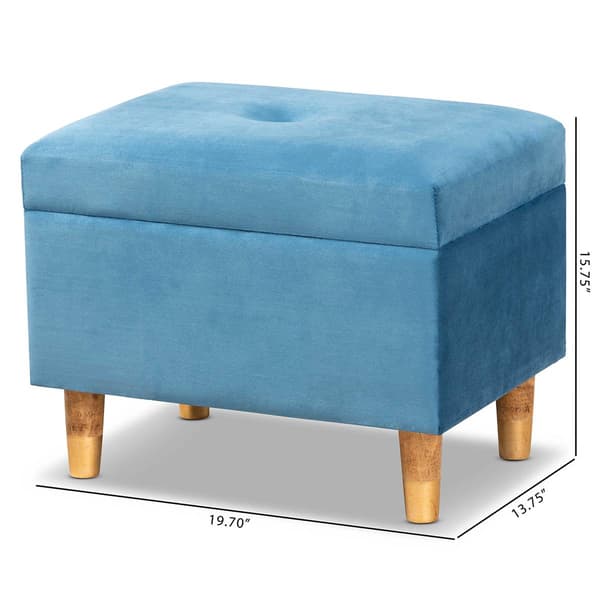 Baxton Studio Elias Sky Blue Velvet Fabric & Wood Storage Ottoman