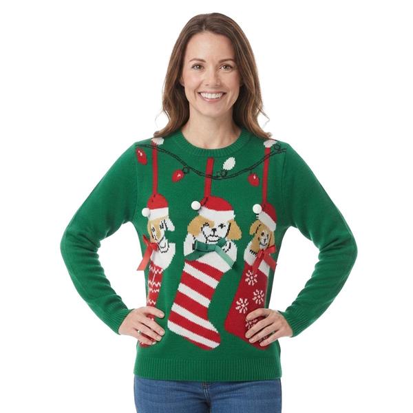 Womens Tint & Shadow Long Sleeve 3 Dogs In Stockings Sweater