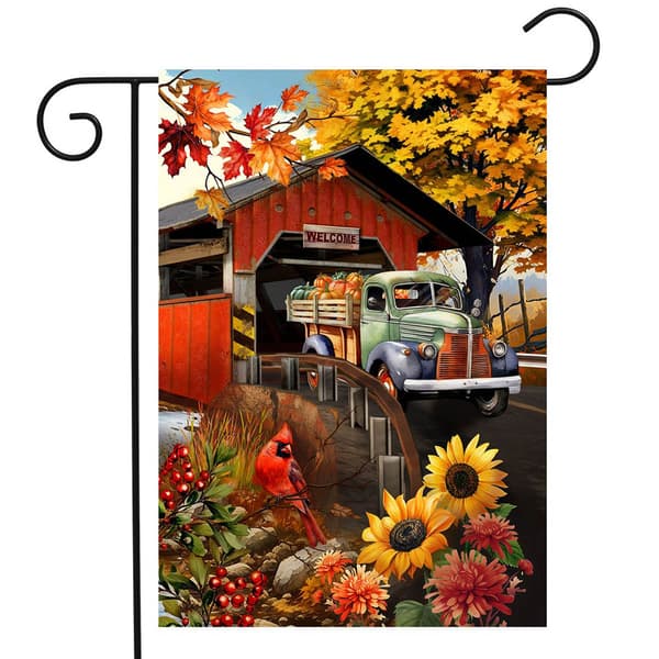 Briarwood Lane Autumn Covered Bridge Garden Flag - image 