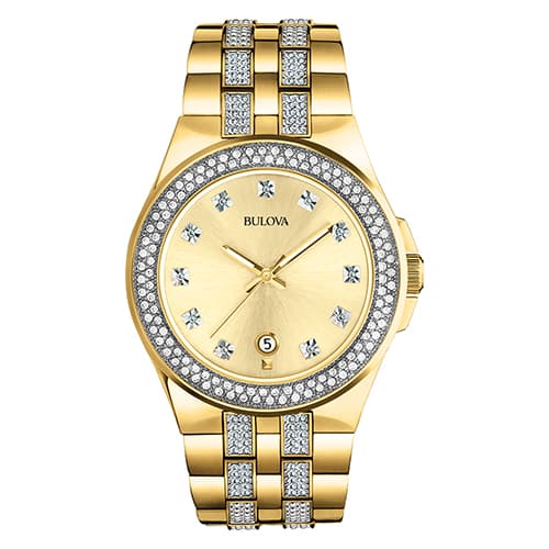 Mens Bulova Yellow Gold & Crystal Watch - 98B174 - image 