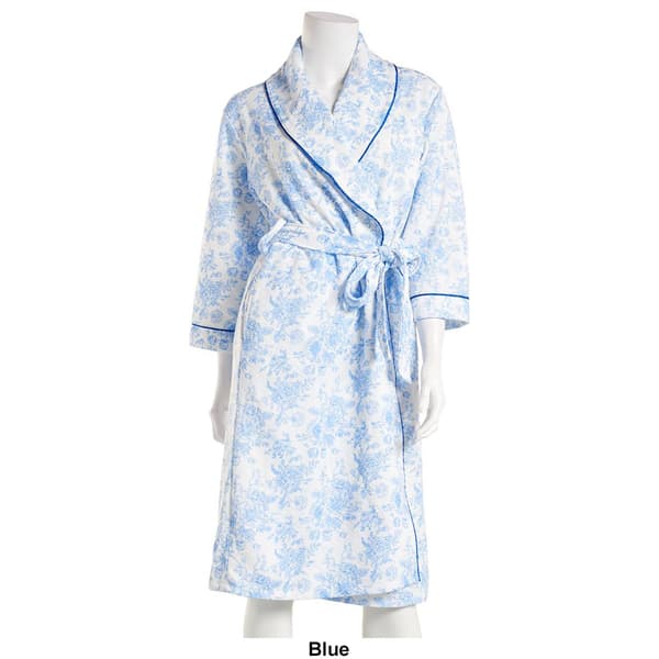 Womens Body Touch Long Sleeve 42" Floral Quilted Wrap Robe