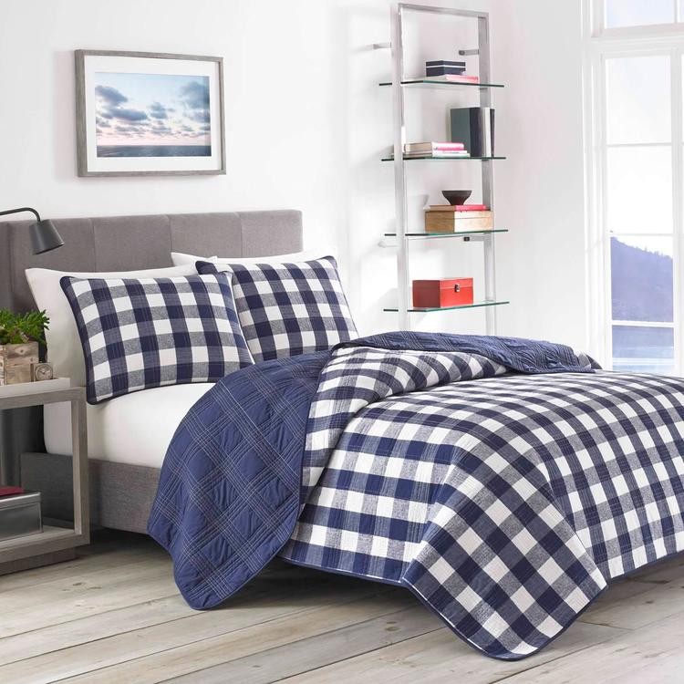 Eddie Bauer Lakehouse 136 TC Reversible Quilt Set - Blue