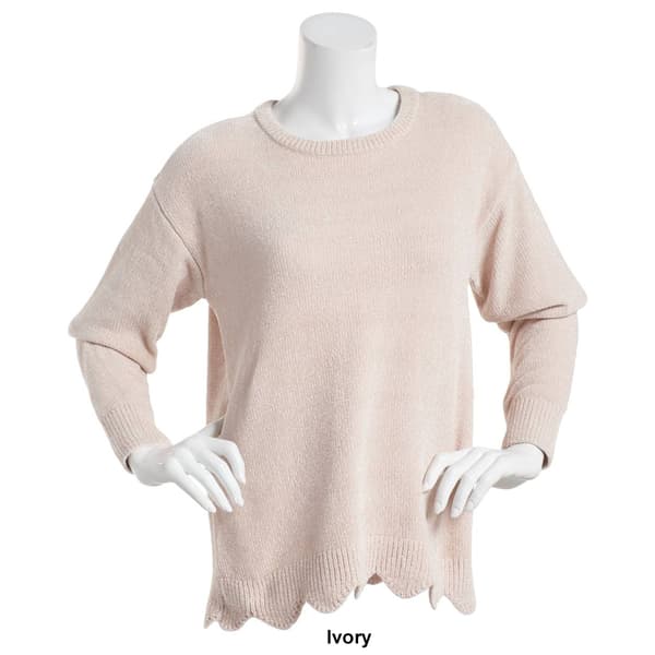 Womens Hasting & Smith Solid Scallop Hem Crew Neck Sweater