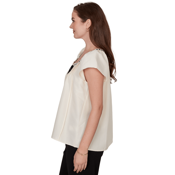 Petite Skye’s the Limit Terra Tropic Solid Pleated Blouse