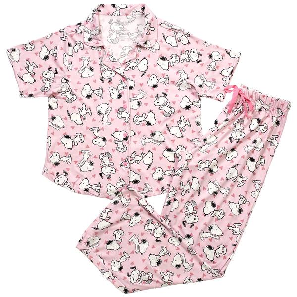 Juniors Peanuts™ Short Sleeve Snoopy Hearts Long Leg Pajama Set - image 