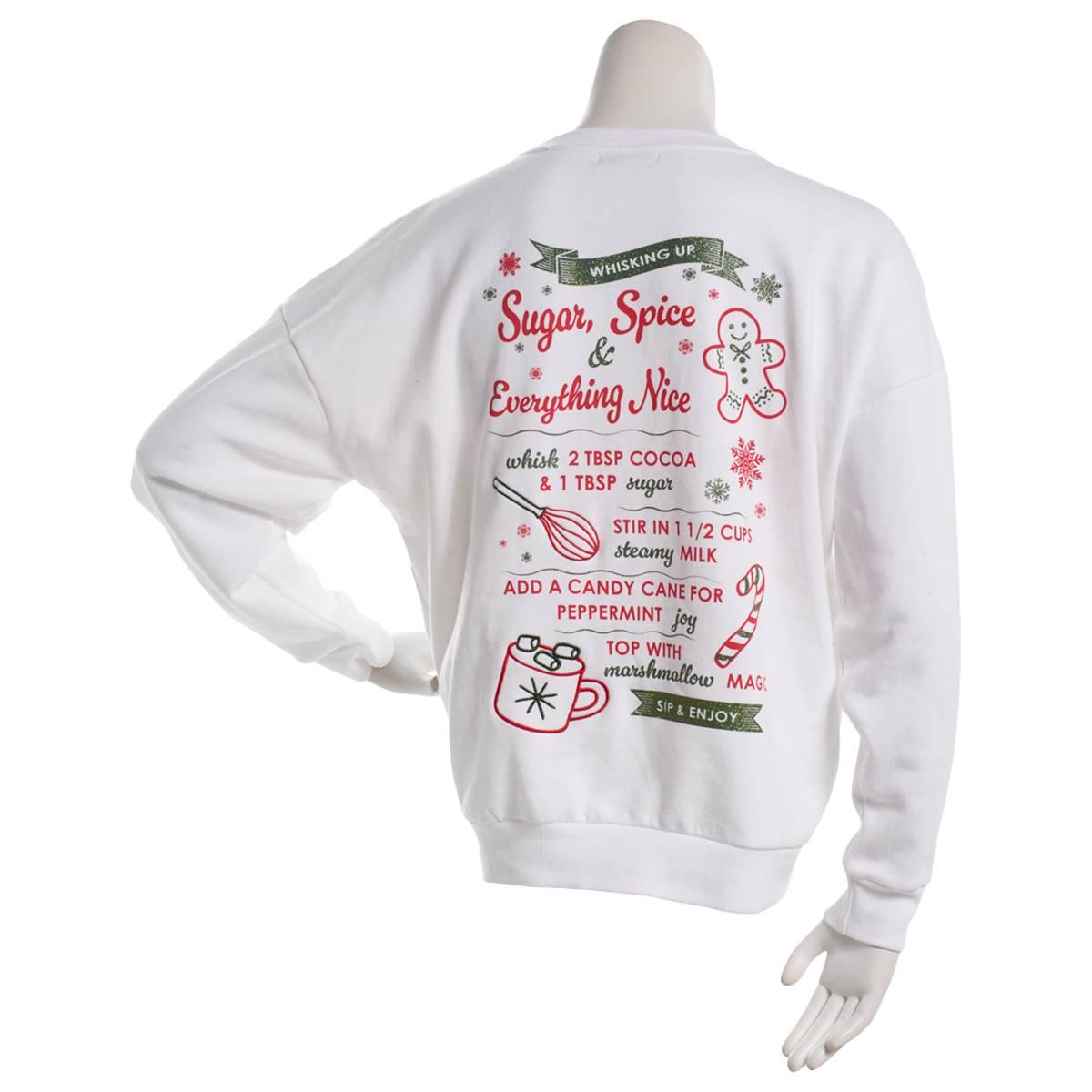 Juniors Rebel Veil Oversized Glitter Candy Cane Recipe Sweatshirt