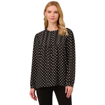 Womens Adrianna Papell Long Sleeve Ruffle Neck Pintuck Dot Blouse ...