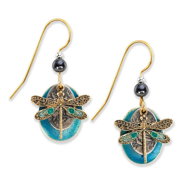 Silver Forest Two-Tone & Blue Dragonfly Dangle Earrings - image 