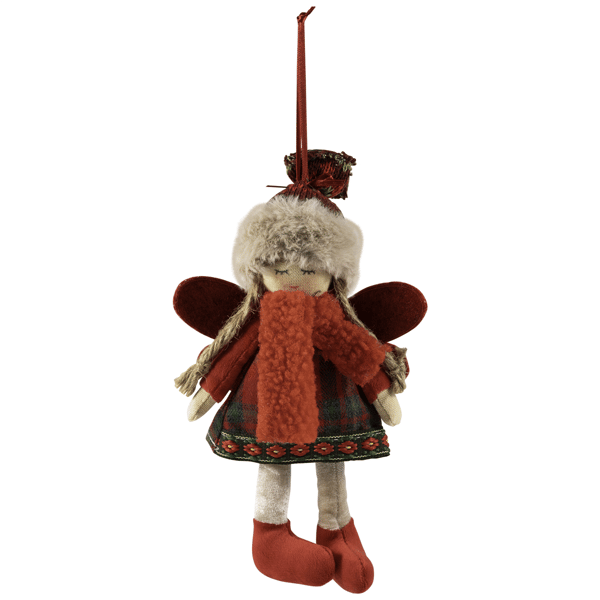 Northlight Plaid Angel Girl with Jute Pigtails Christmas Ornament