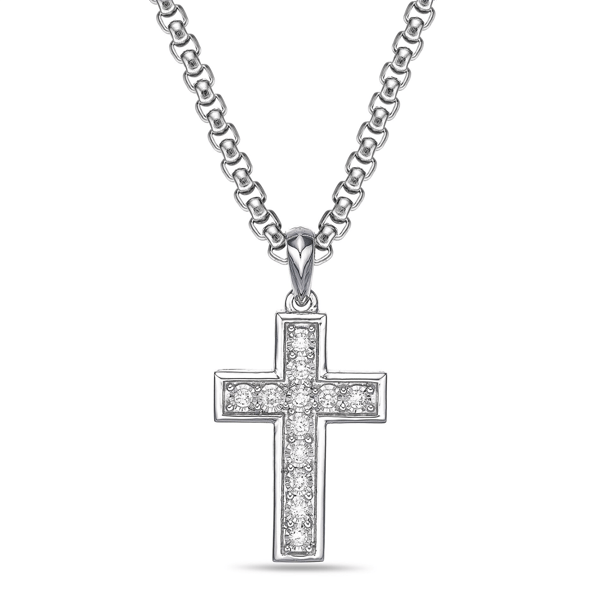 Mens Lynx 1/3ctw. Lab-Grown Diamond Cross Pendant Necklace - image 