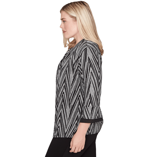 Alfred Dunner Plus Size Comfort Zone Texture Chevron Lace Neck Top - Macy's