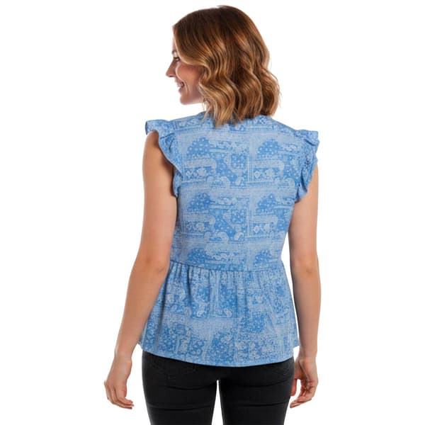 Womens Absolutely Famous Flutter Sleeve Tie Neck Blouse