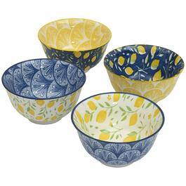 Home Essentials 4.5in. Lemons w/ Blue Design Bowls - Set of 4