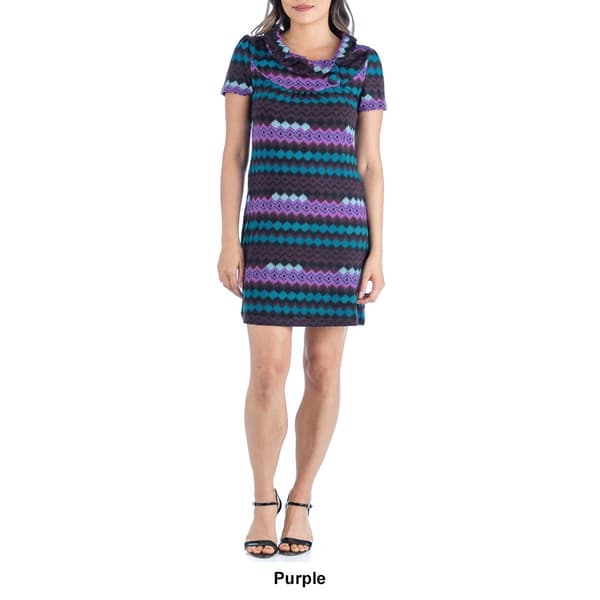 Womens 24/7 Comfort Apparel Ruffle Argyle Shift Dress
