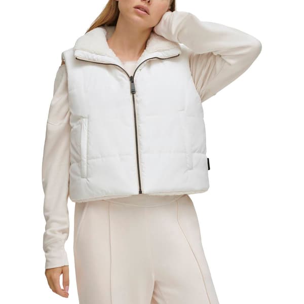 Womens DKNY Sport Cropped Reversible Sherpa Vest