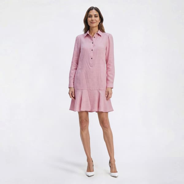 Womens Emma & Michele Long Sleeve Solid Ruffle Hem Shift Dress - image 