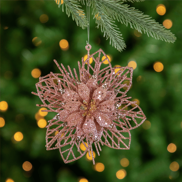 Northlight 4pc. Glittered Pink Poinsettia Christmas Ornaments