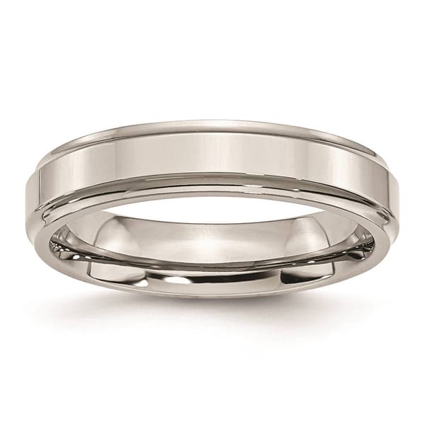 Mens Gentlemen's Classics&#40;tm&#41; Steel Ridged Edge Wedding Band