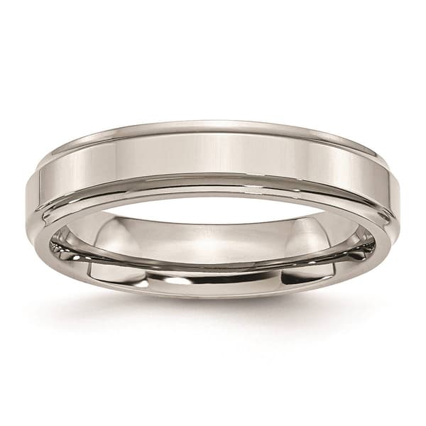 Mens Gentlemen's Classics&#40;tm&#41; Steel Ridged Edge Wedding Band - image 