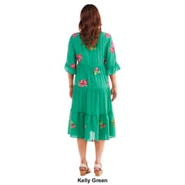 Womens Figueroa & Flower Elbow Sleeve Embroidered Tier Dress