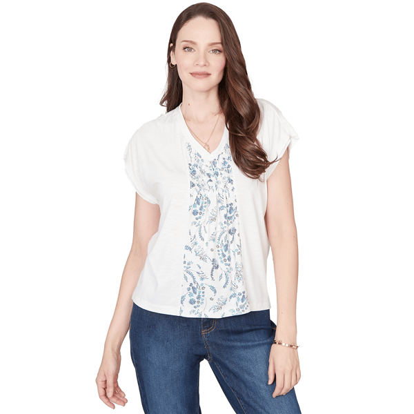 Womens Skyes the Limit Fresh Start Cap Sleeve Seamed V-Neck Top - image 