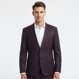 Mens Chaps Plaid Sport Coat- Maroon/Navy