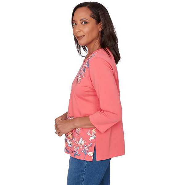 Petite Alfred Dunner Austin 3/4 Sleeve Etched Floral Blouse