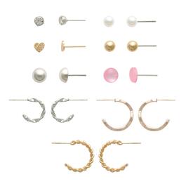 Ashley 9pr. Multi Textured Hoop Earrings Set