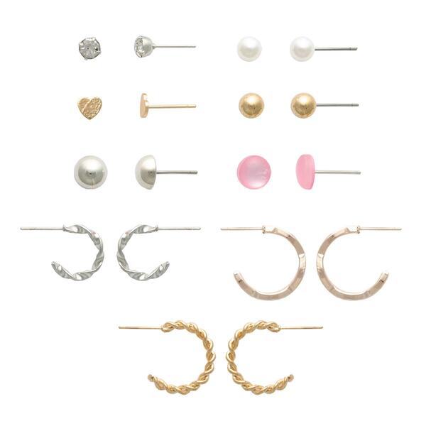 Ashley 9pr. Multi Textured Hoop Earrings Set - image 