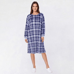 Petite Goodnight Kiss Long Sleeve Plaid Velour Henley Nightshirt