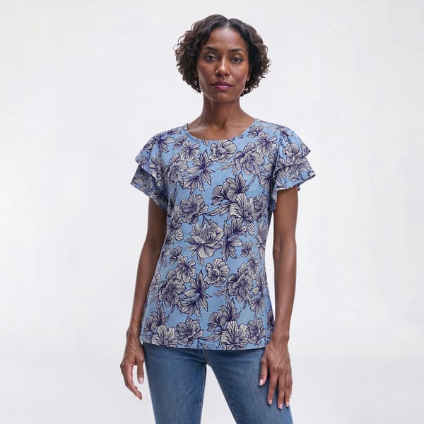 Womens Emily Daniels Double Ruffle Short Sleeve Floral Blouse - image 