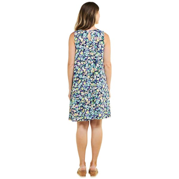 Womens Harlow & Rose Sleeveless Floral Shift Dress-Baritone Blue