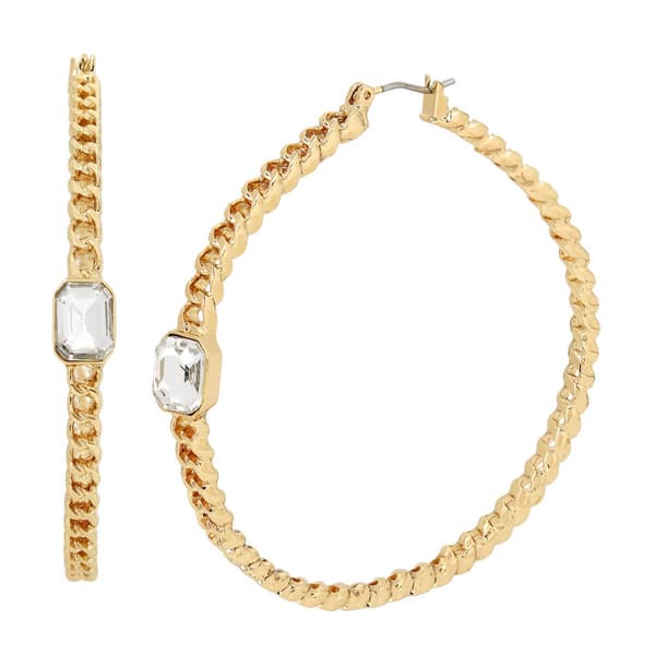 Steve Madden Stone Chain Hoop Earrings - image 