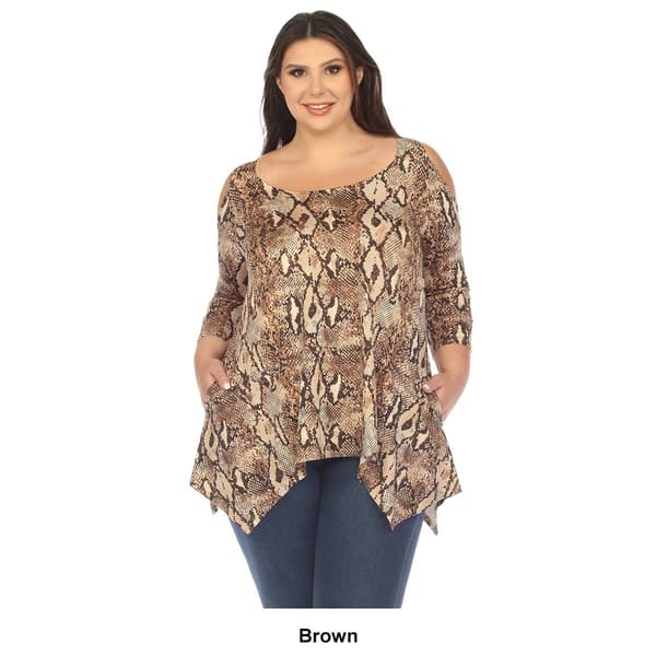 Plus Size White Mark Snake Print Cold Shoulder Tunic