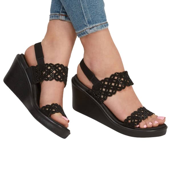 Womens Skechers Rumble On-Sassy Dayz Wedge Sandals - Black/Black