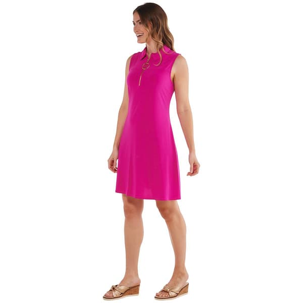 Womens MSK Sleeveless Collared Half Zip Solid ITY A-Line Dress