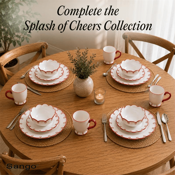 Sango Splash of Cheers 16oz. Red & White Coffee Mugs - Set of 14