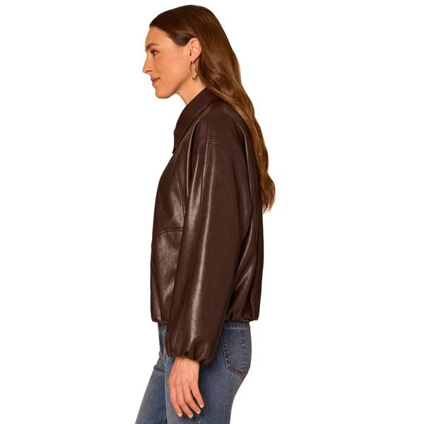Womens Democracy Zip Up Faux Leather Bomber Jacket
