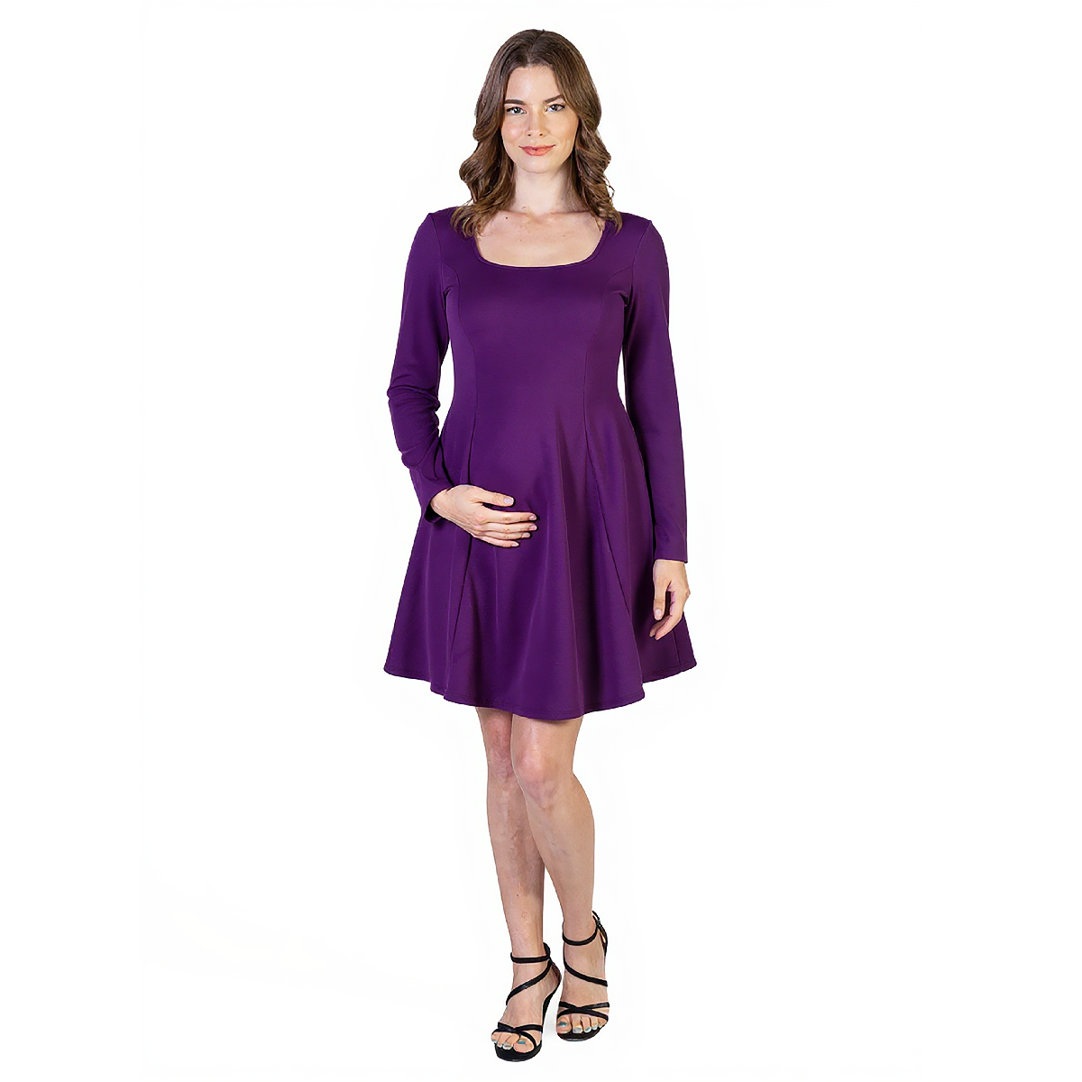 Plus Size 24/7 Comfort Apparel Long Sleeve Skater Maternity Dress