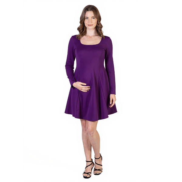 Plus Size 24/7 Comfort Apparel Long Sleeve Skater Maternity Dress