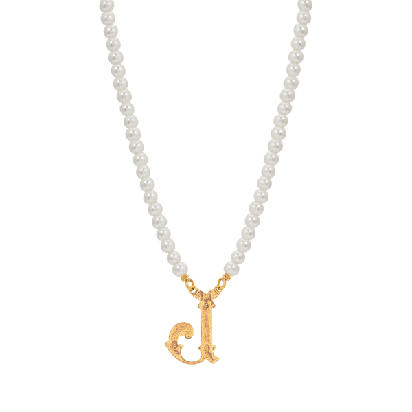 1928 16in. Gold-Tone J Initial Pearl Pendant - image 
