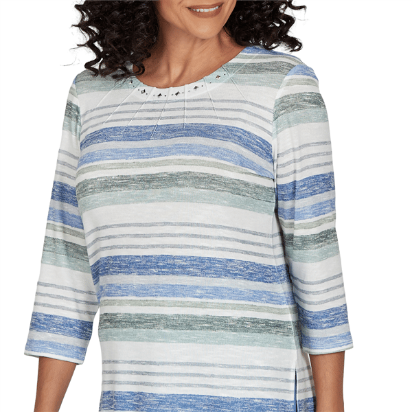 Petite Alfred Dunner Provence 3/4 Sleeve Bayadere Stripe Blouse